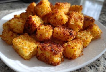 A pile of golden brown Air Fryer Crispy Breakfast Potatoes with Paprika served on a white plate.
