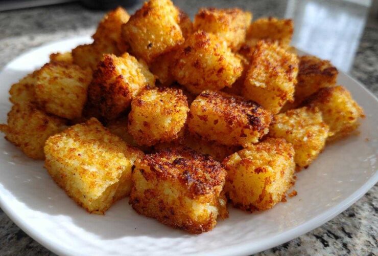 A pile of golden brown Air Fryer Crispy Breakfast Potatoes with Paprika served on a white plate.