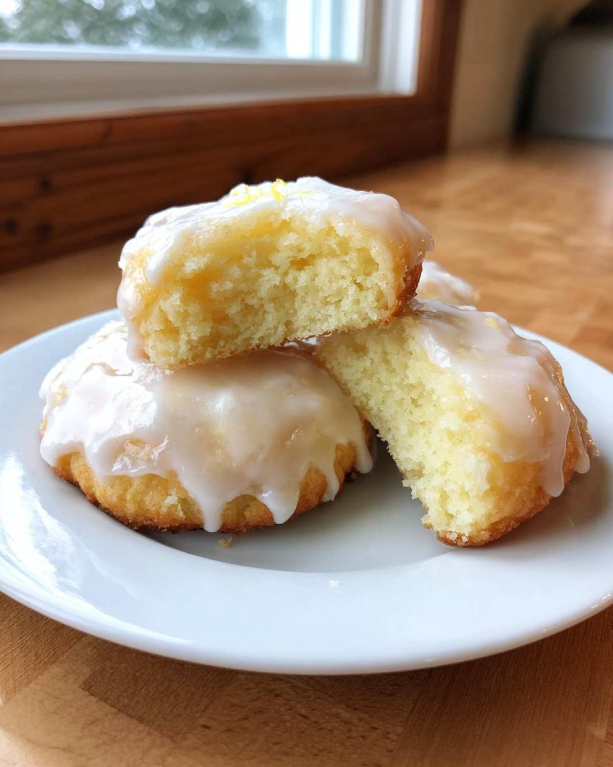 Close-up of soft Gluten-Free Lemon Ricotta Cookies topped with a thick lemon glaze and zest.